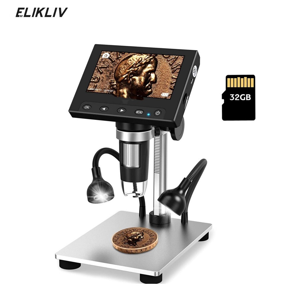 Elikliv 12MP Digital Microscope 1000X 4.3” Screen Soldering Electronics Repair