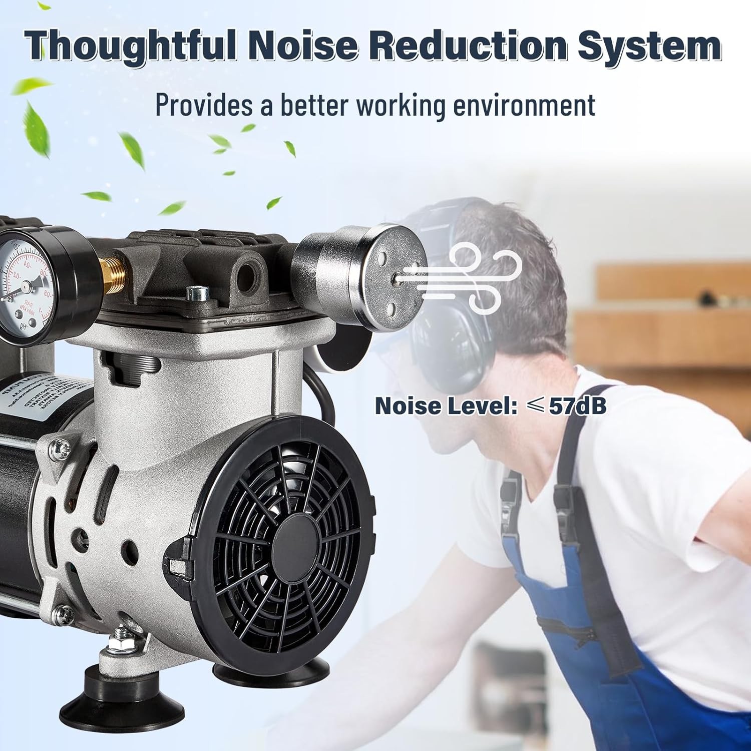 85L,50L/Min Oil Free Lab Vacuum Pump Mute w/ Capacitor Pressure Gauge Optional