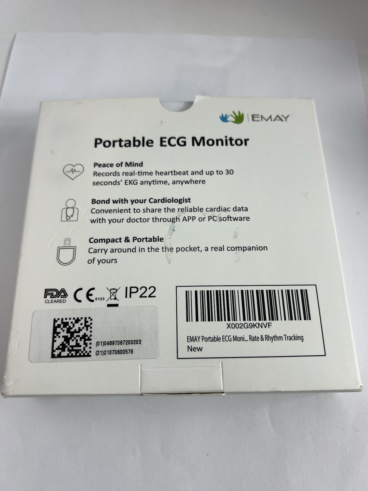EMAY Bluetooth Portable ECG/EKG Monitor For iPhone & Android mac & Windows EMG20