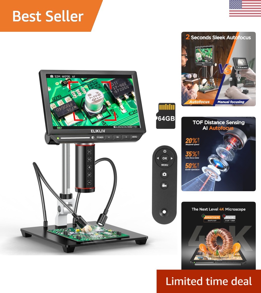 Elegant 4K Autofocus Digital Microscope with 2000X Magnification & 8″ IPS Screen