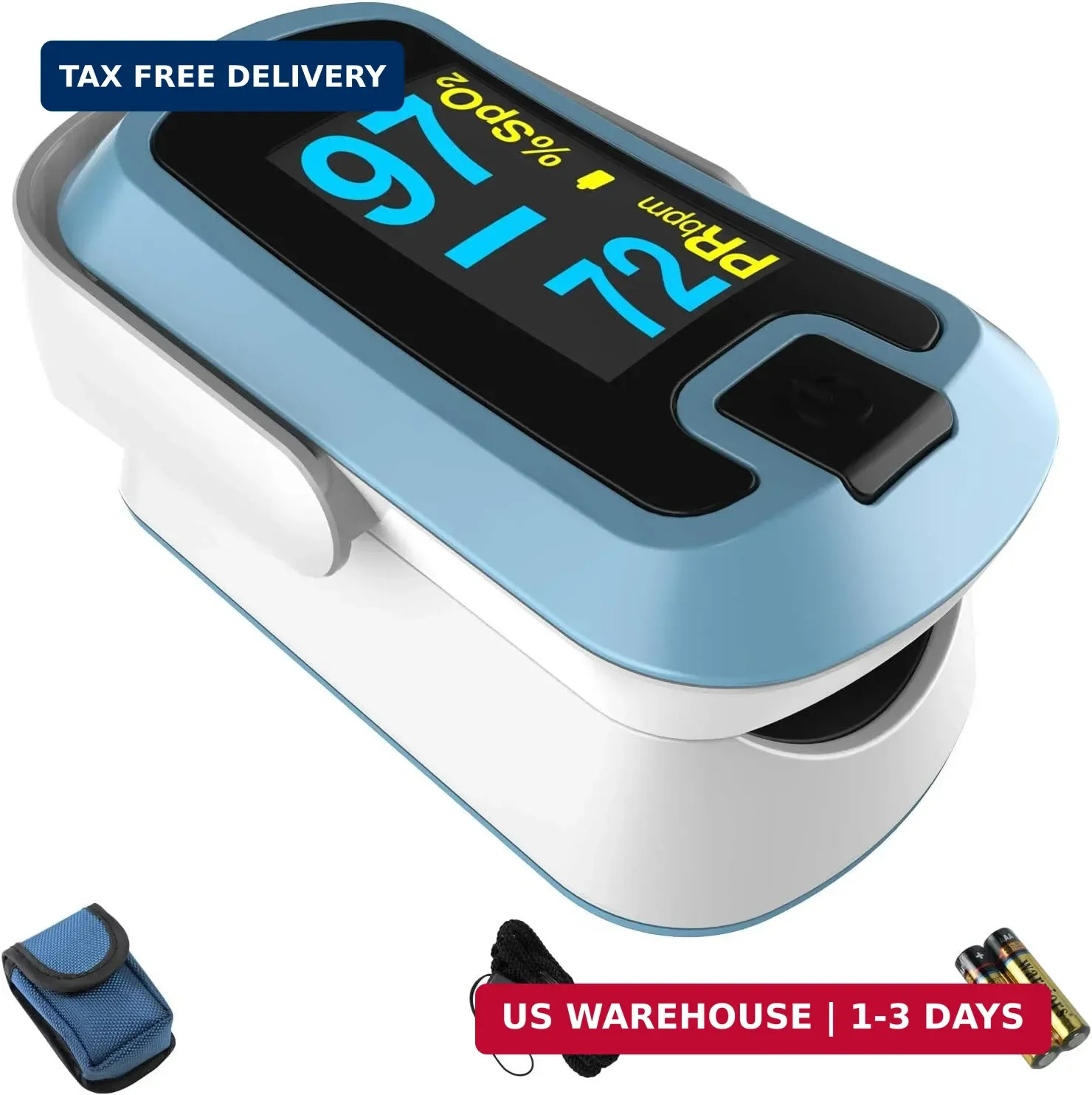 OLED Finger Pulse Oximeter, O2 Meter, Dual Color White/Light Blue