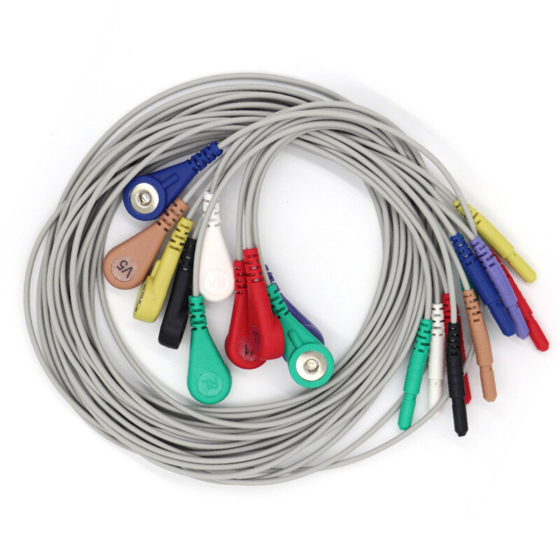 DIN 1.5mm Universal 10-lead Snap ECG/EKG Holter cable leadwire TPU cable 3ft