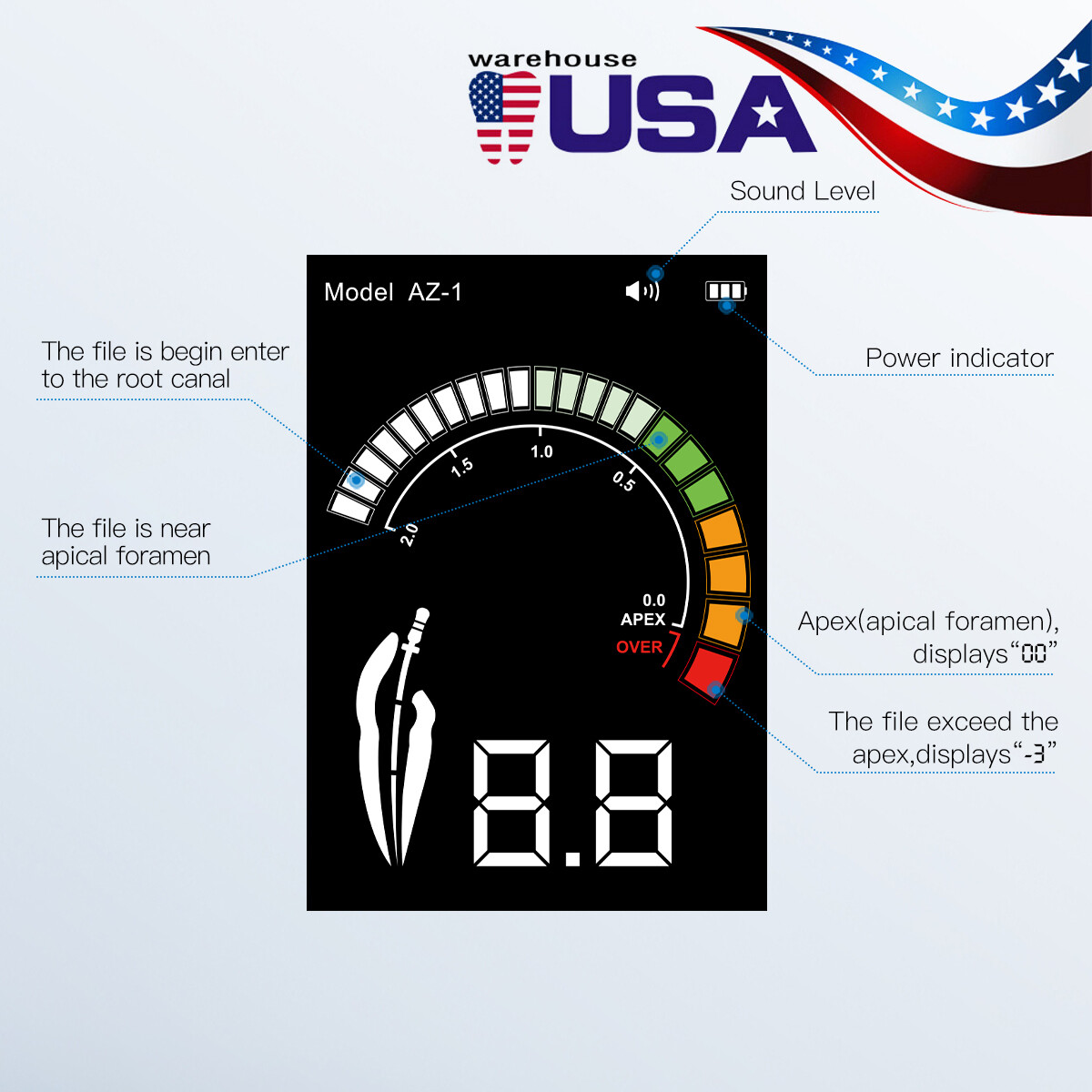 AZDENT Dental Endo Apex Locator Finder Eododontic Root Canal Measurement
