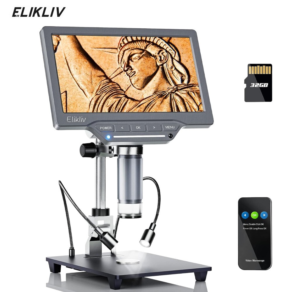 Elikliv 7″ IPS Digital Microscope 1200X 12MP Full Coin View Magnifier EDM201 SE