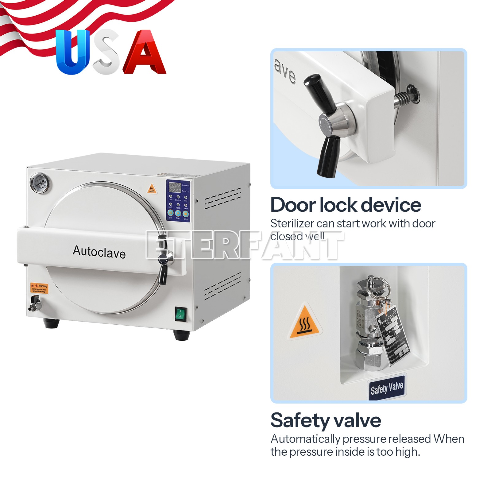 ETERFANT Dental Autoclave Steam Sterilizer Medical Sterilization 18L
