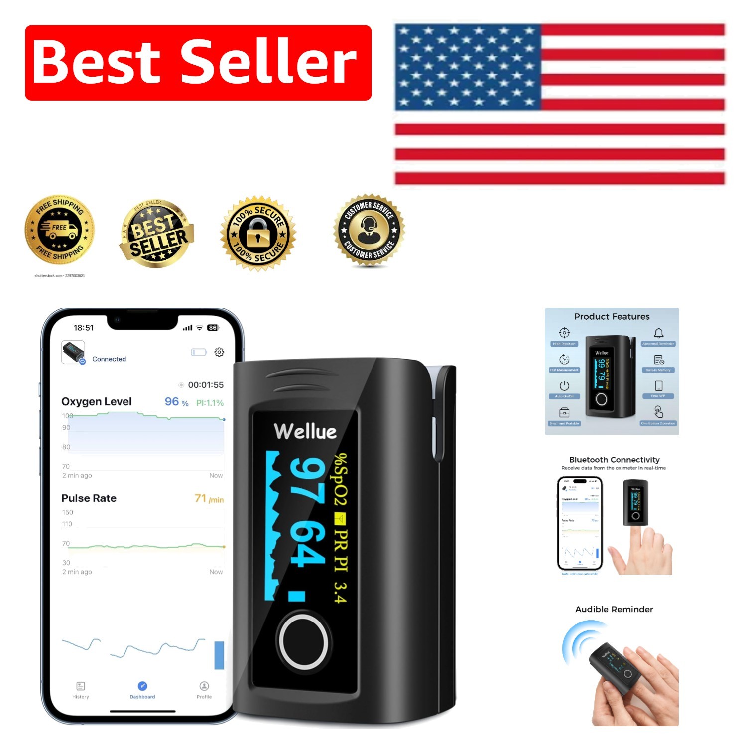 Smart Fitness Blood Oxygen Monitor with Real-Time Data App & Accessories