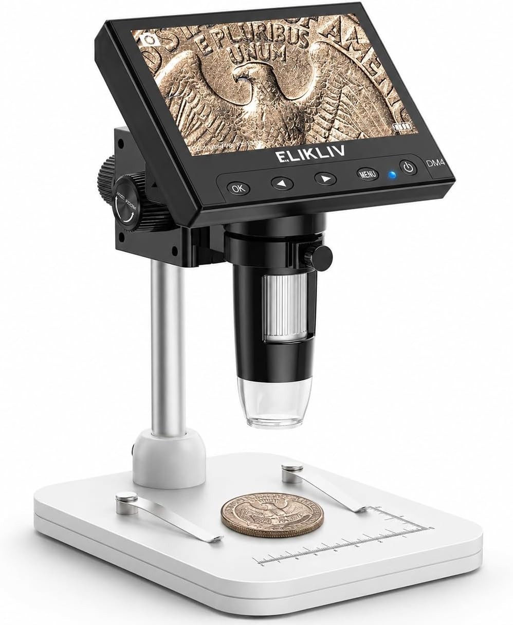 Microscope, LCD Digital Coin Microscope 1000x, Coin Magnifier with 8 Adjustab…