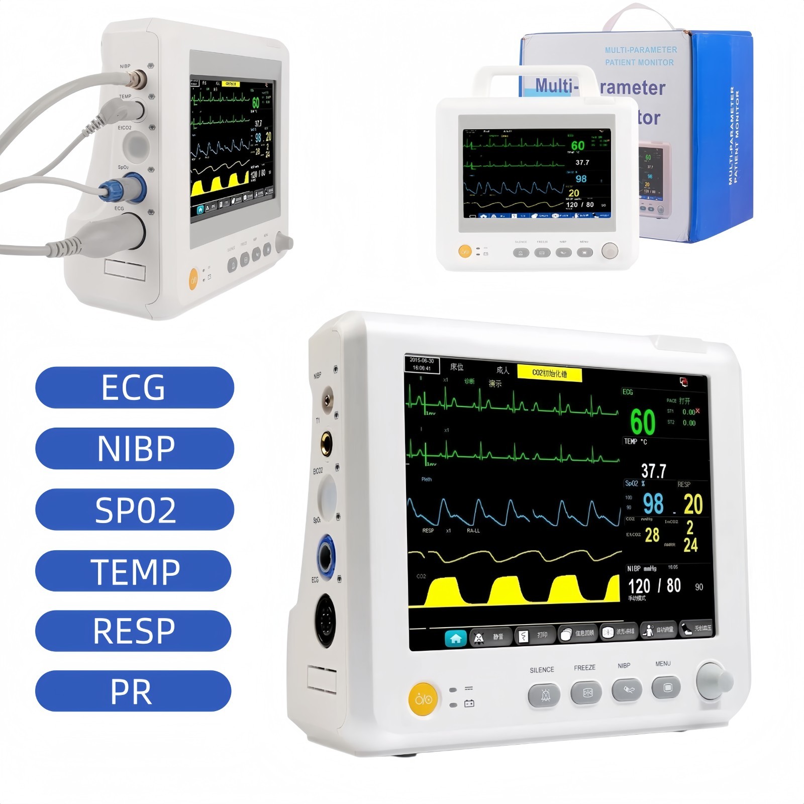 New 8 inch Color LCD Screen Multi-parameter Patient Monitor Vital Signs Monitor