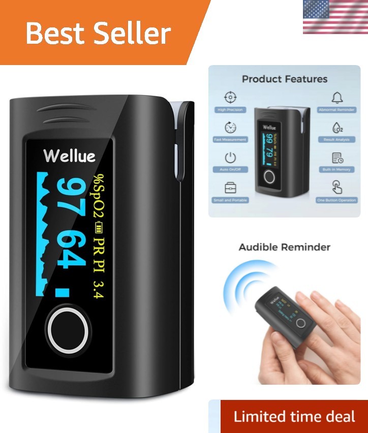Pulse Oximeter Finger Clip Blood Oxygen Heart Rate Monitor with Batteries