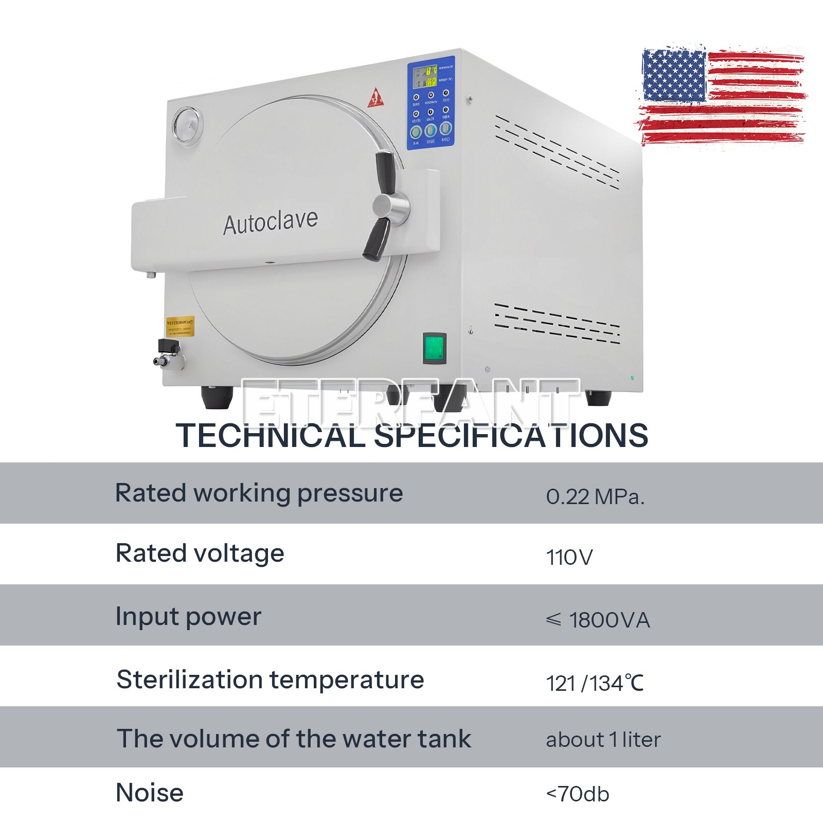 ETERFANT Dental Autoclave Steam Sterilizer Medical Sterilization 18L