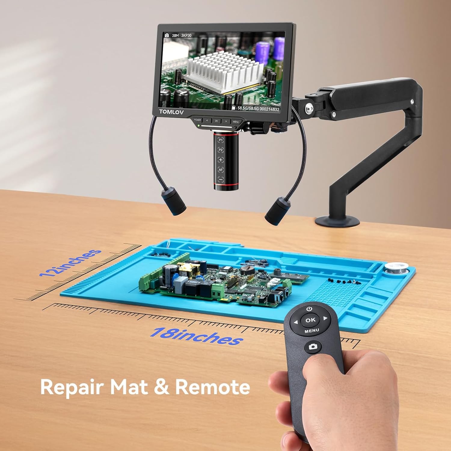 TOMLOV Autofocus 2000X Soldering Digital Microscope Video for Electronics Repair