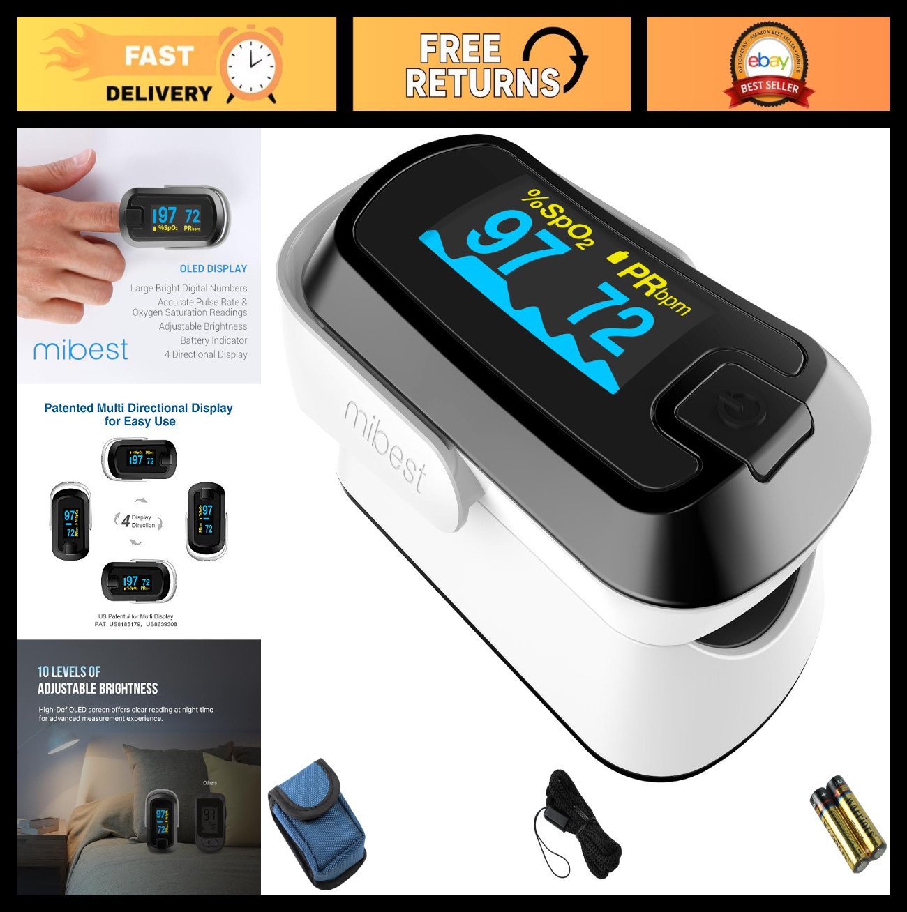 OLED Finger Pulse Oximeter – Dual Color O2 Meter for Accurate Blood Oxygen Level