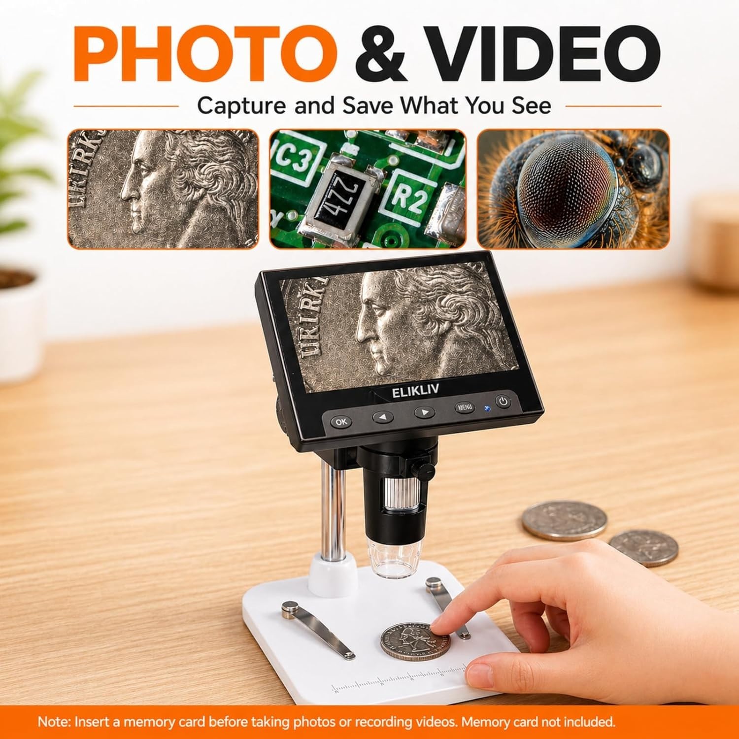 4.3-Inch LCD Coin Microscope – Portable 1000X Magnifier with 8 LED Illumination