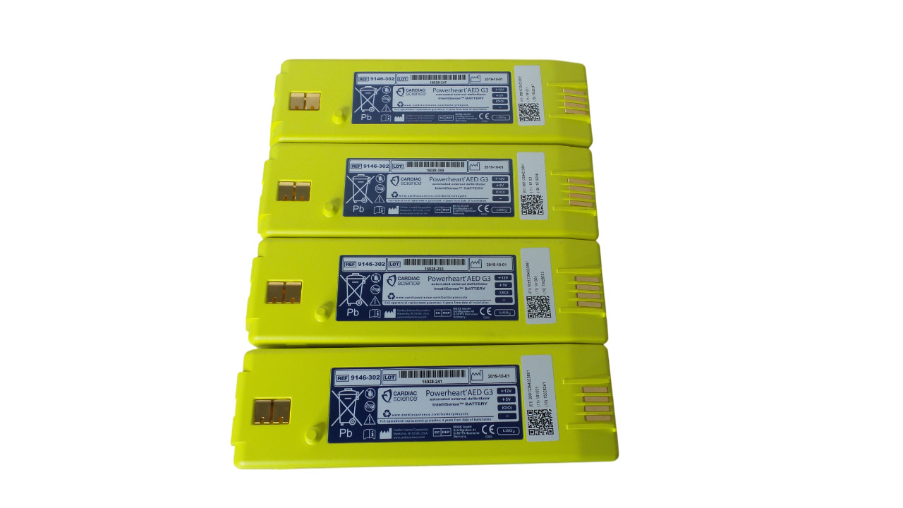 LOT of 4 Cardiac PowerHeart AED G3 9146-302 expired BATTERIES (10/2019)