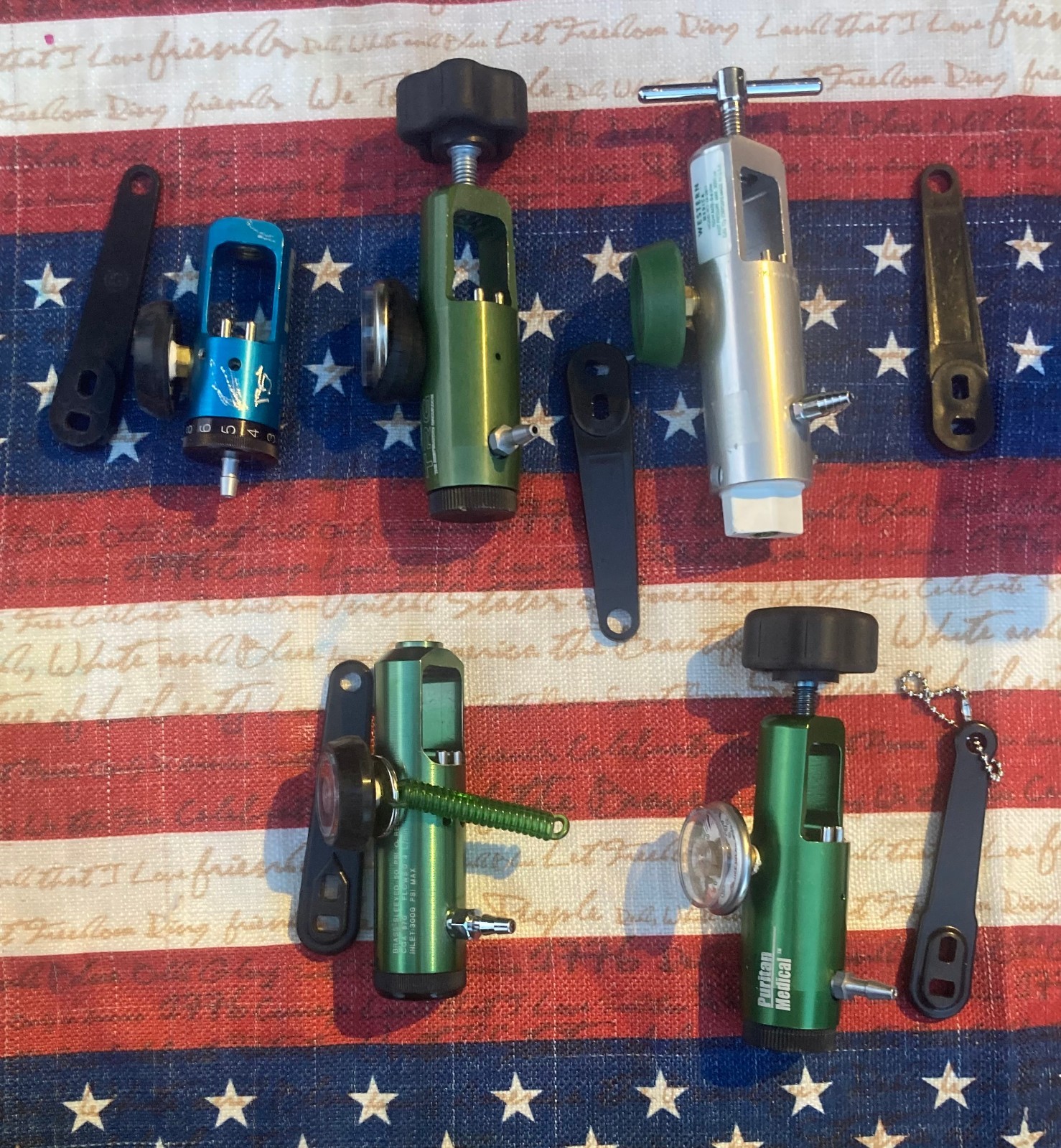 Lot of 5 Oxygen Regulators: Roscoe, TRG, Puritan, Western, Medline