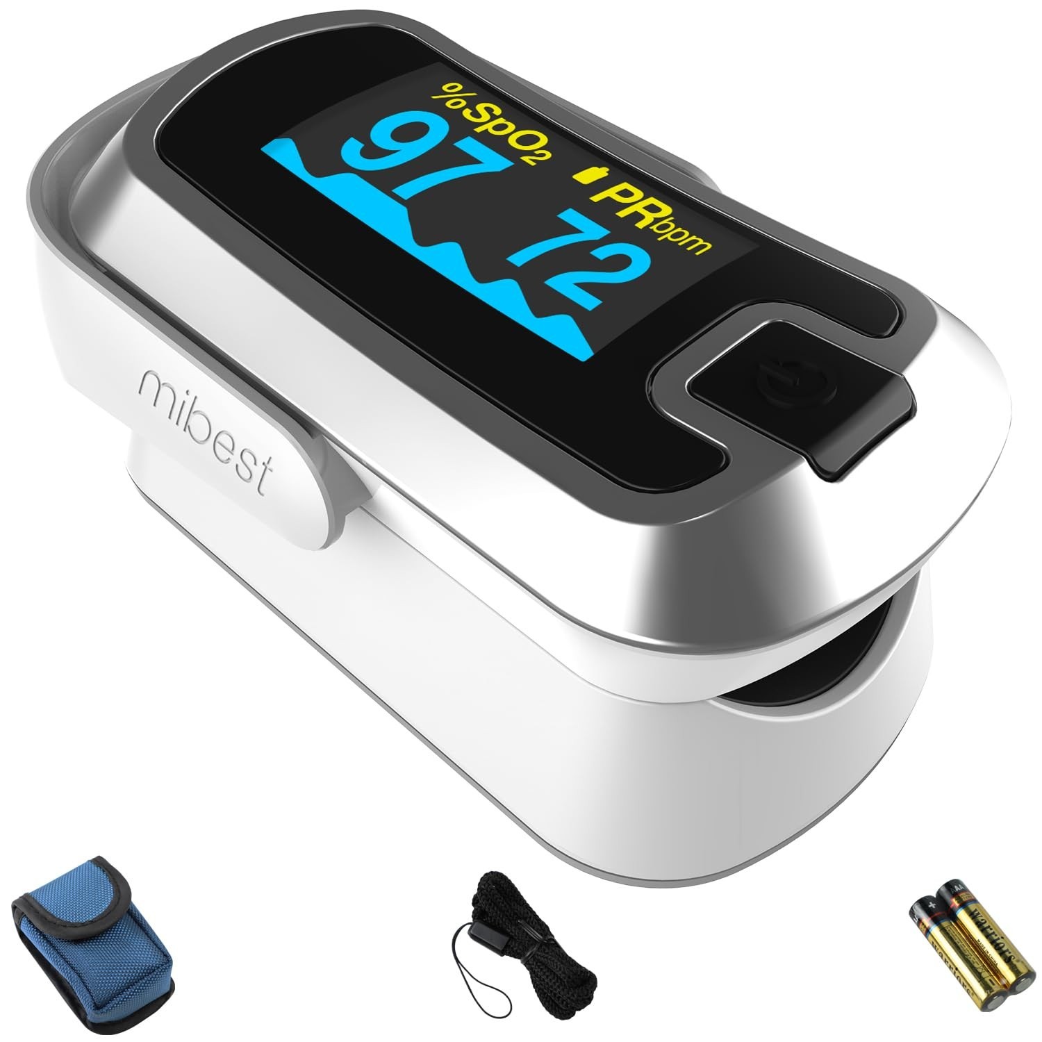 OLED Finger Pulse Oximeter Oxygen Meter Dual Color White Silver Home Use
