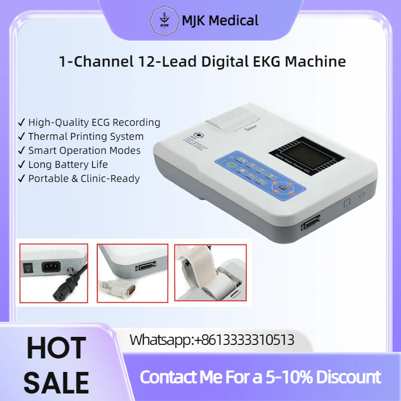 12-Lead Digital ECG/EKG Machine – 1-Channel Portable Monitor with Printout