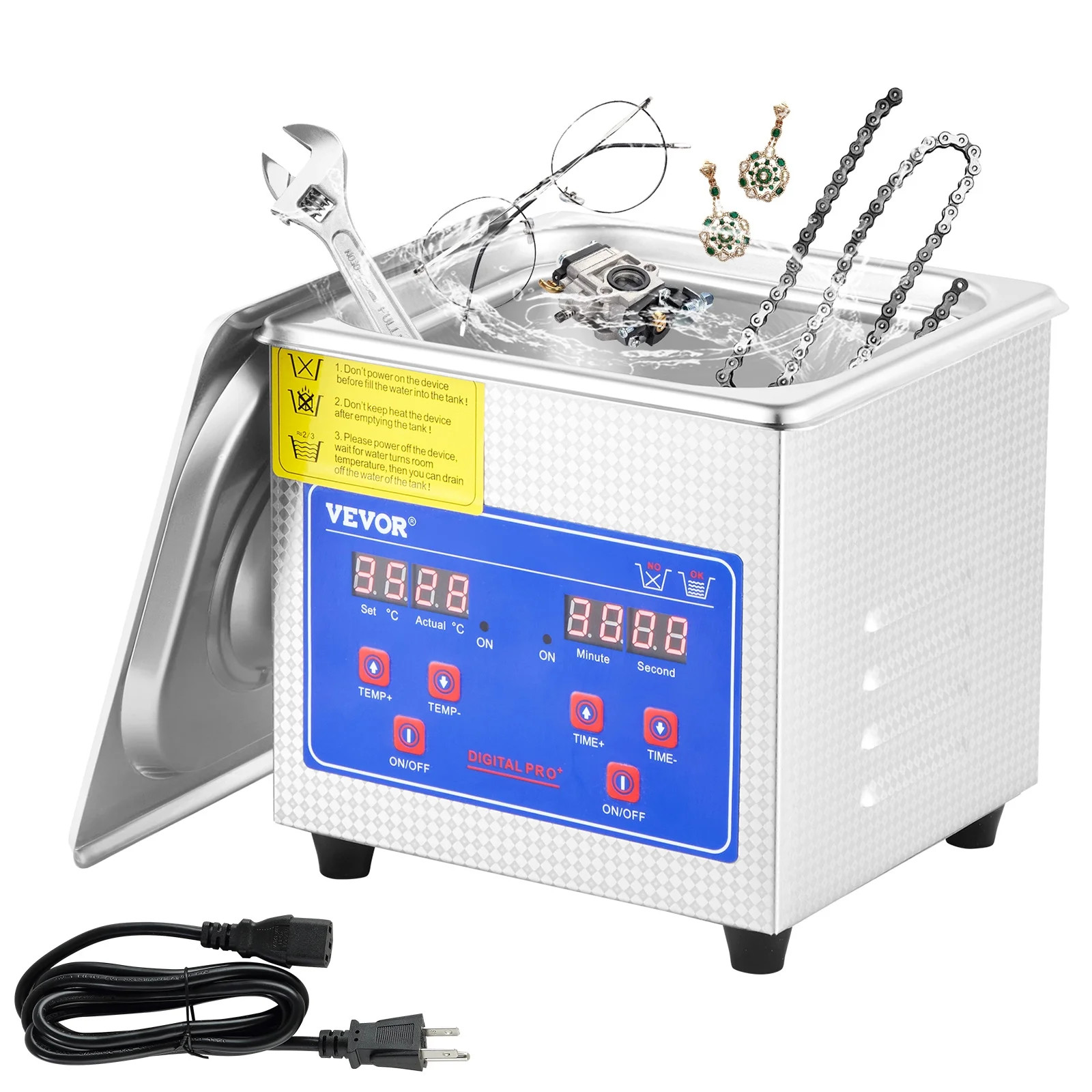 1.3L Ultrasonic Cleaner with 40kHz, 60W, 304 Stainless Steel