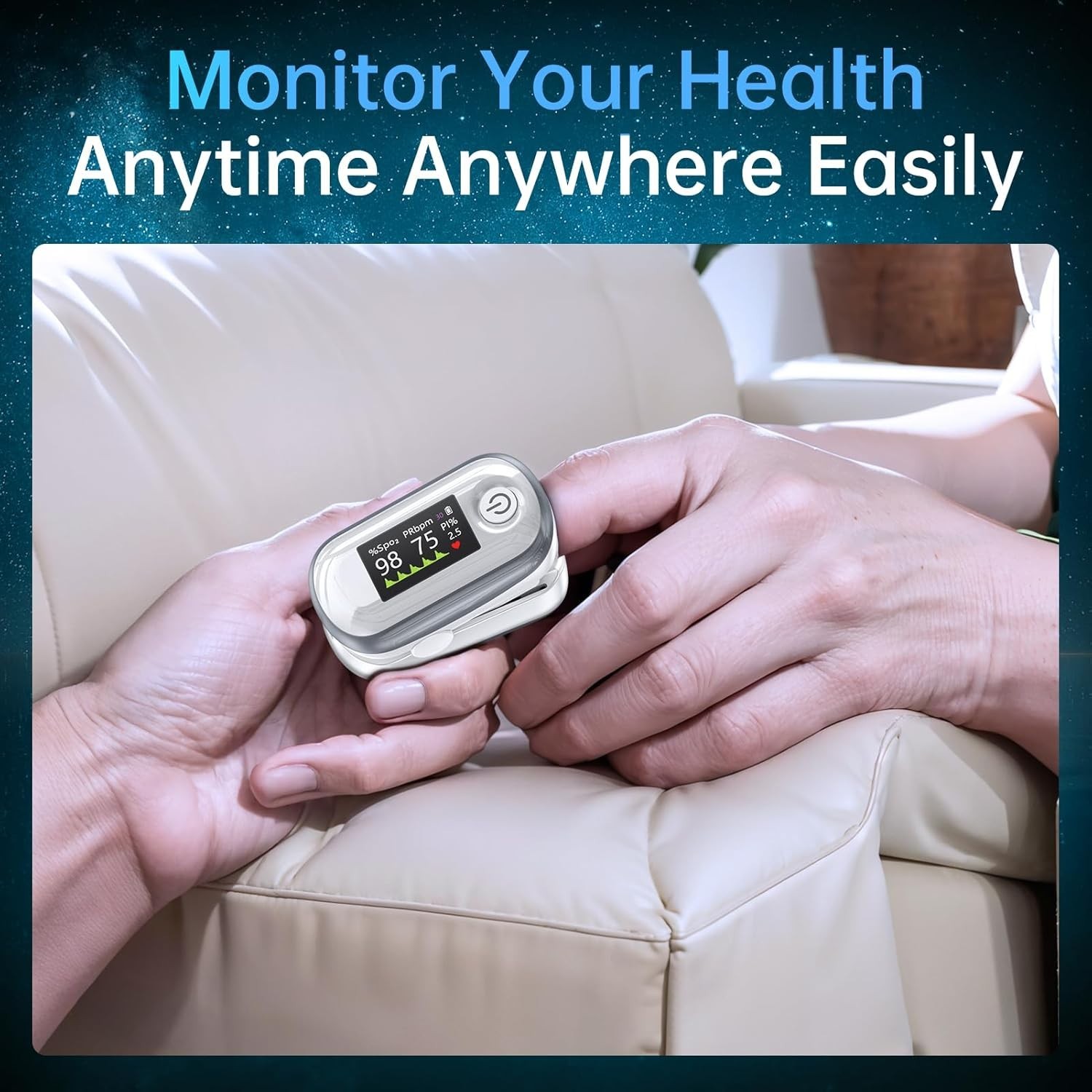 Fast & Accurate Pulse Oximeter, Large OLED Display, White