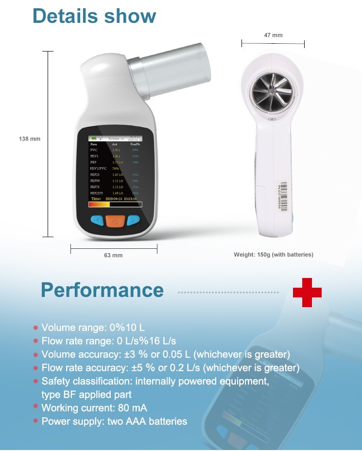 Handheld Pulmonary Function Spirometer Lung Volume Test Bluetooth App Mouthpiece
