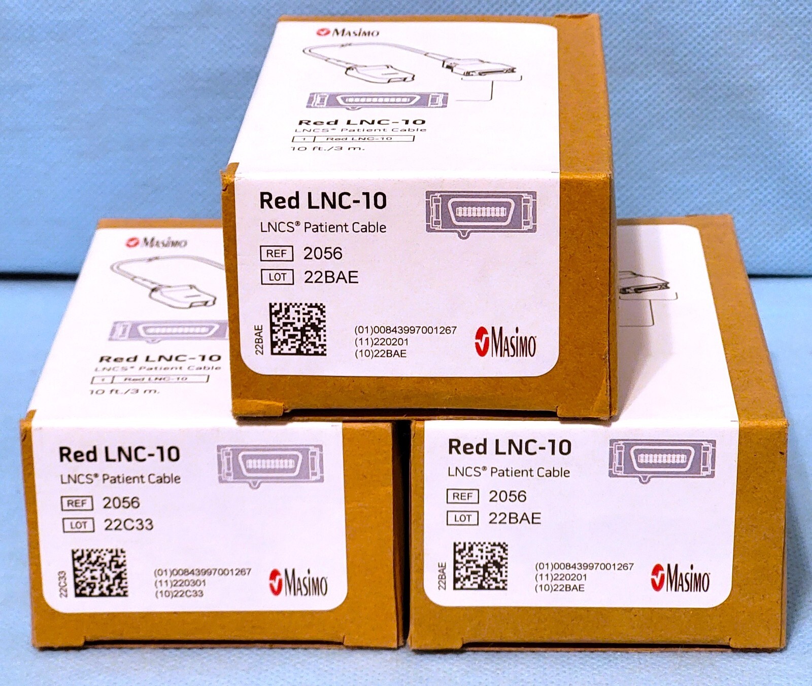 LOT of 3 Masimo RED LNC 10 SpO2 Patient Cable – REF 2056
