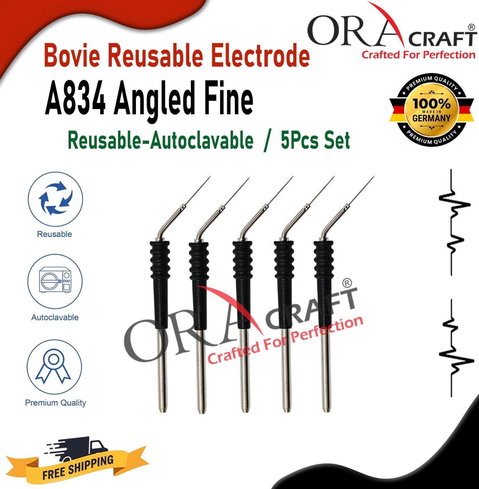 Bovie Reusable Electrode A834 Angled Fine (Epilation) Needle Reusable Autoclavab