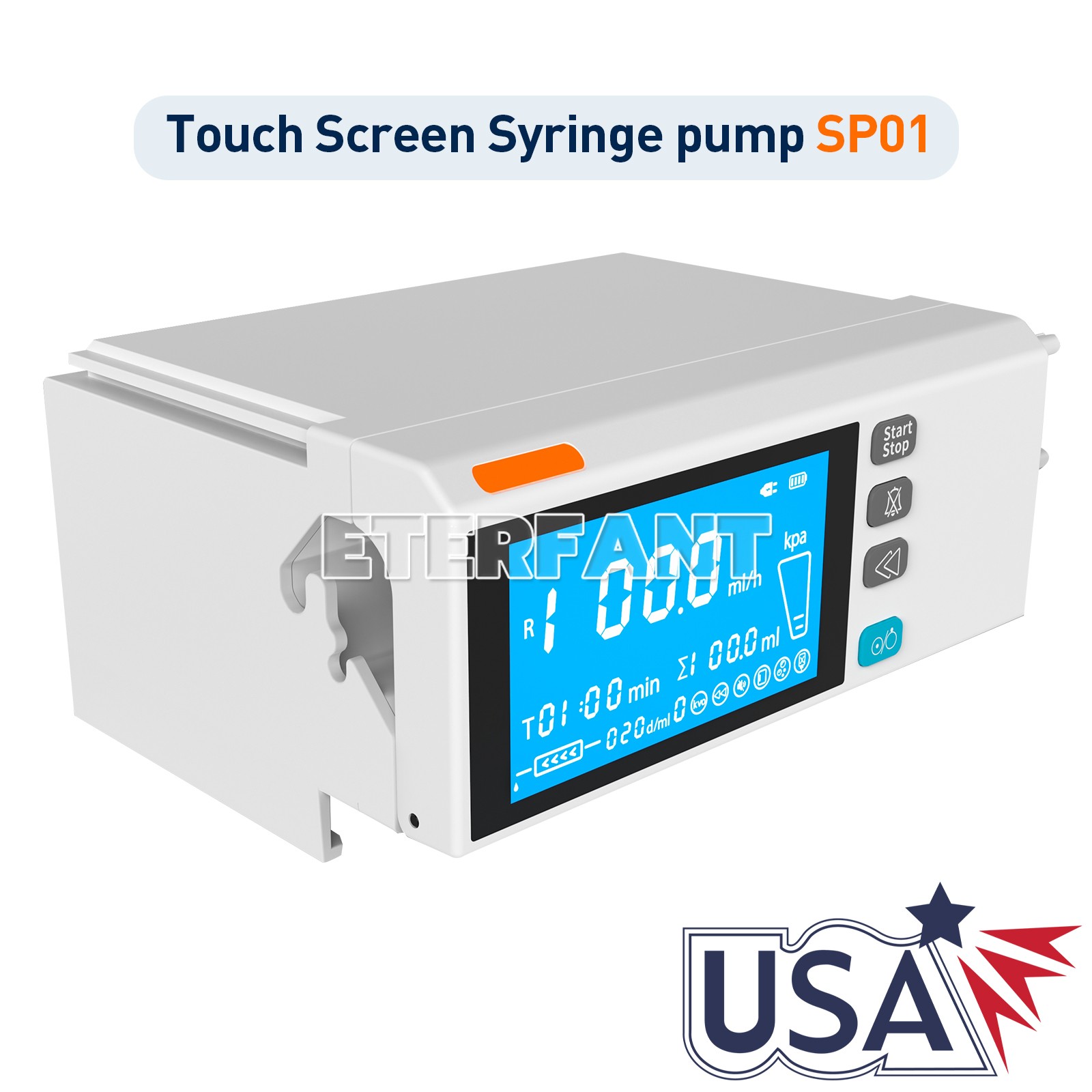ETERFANT 4.3” Medical Lab Color Touch Screen Syringe Pump Stackable Design US