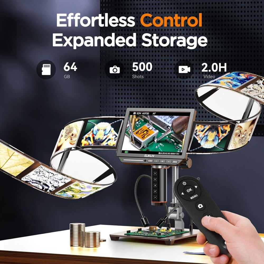 Elikliv Autofocus 4K Digital Microscope 2000X Welding 8″ 52MP Video Microscope