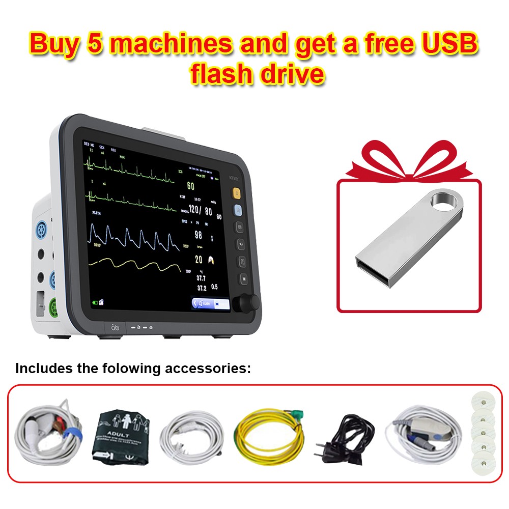12-Inch Multi-Parameter Patient Vital Signs Monitor ECG/NIBP/TEMP/RESP/SPO2/PR