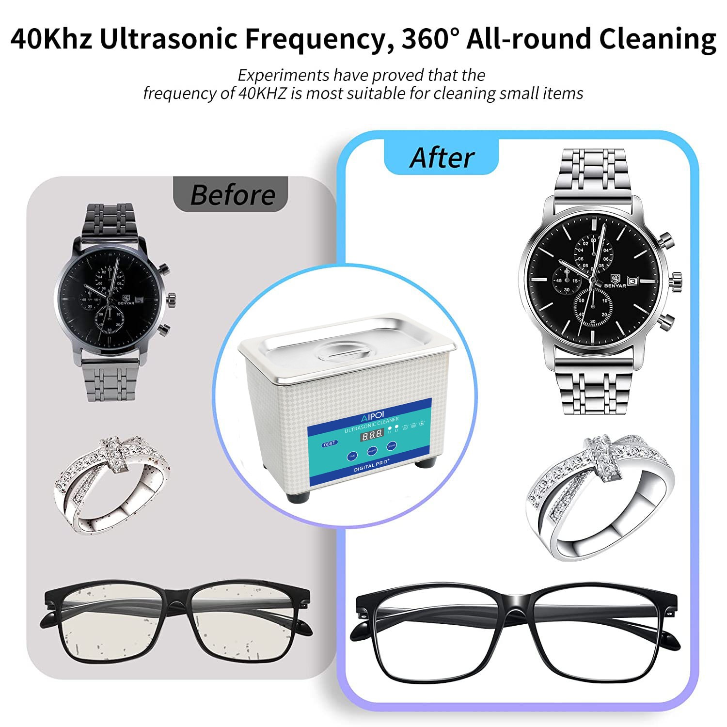 0.8L Ultrasonic Cleaner Stainless Steel Tank & Digital Timer for Jewelry Glasses