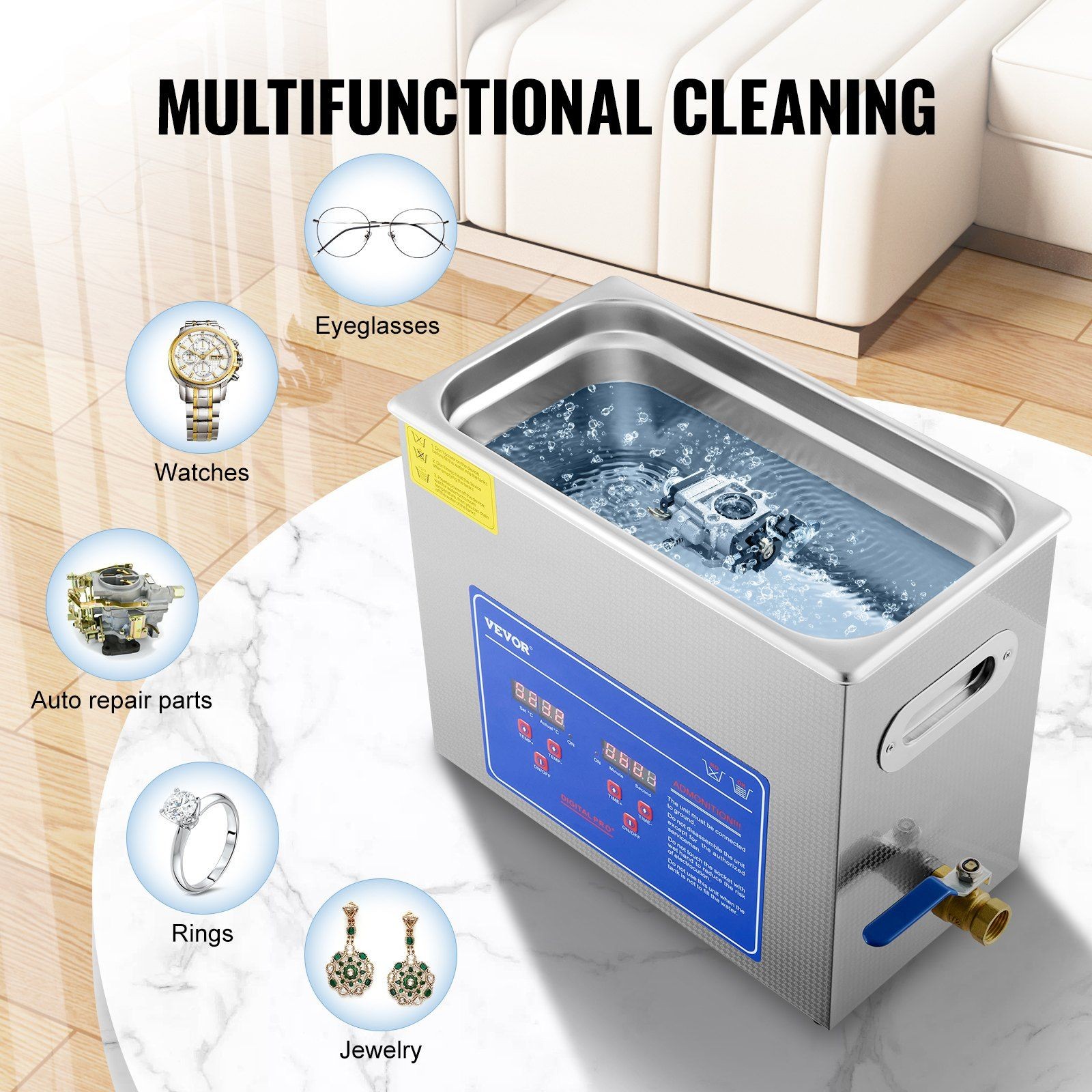 Ultrasonic Cleaner 6L 40kHz 180W Digital Settings SUS304