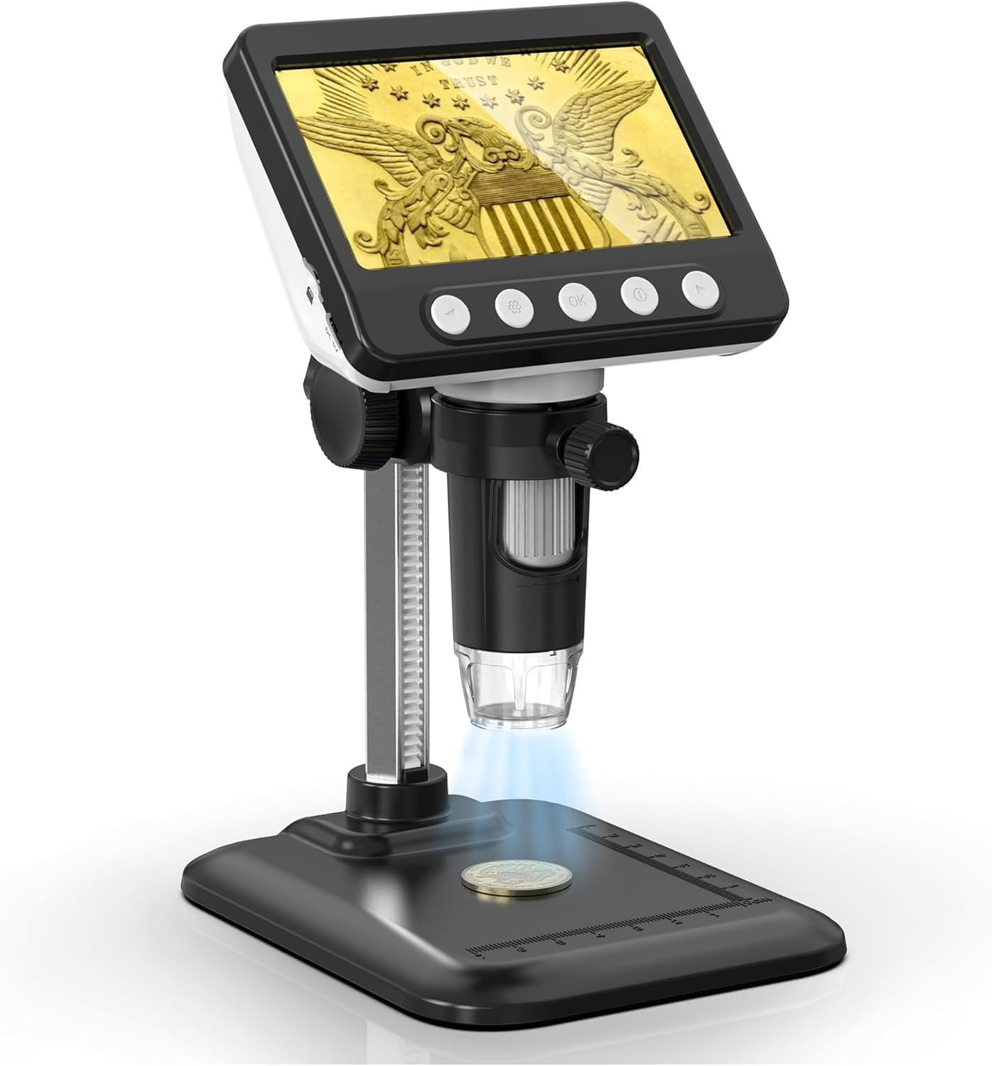 Coin Microscope, 4.3″ LCD USB Digital Microscope 1000X Coin Magnifier with 8 Adj