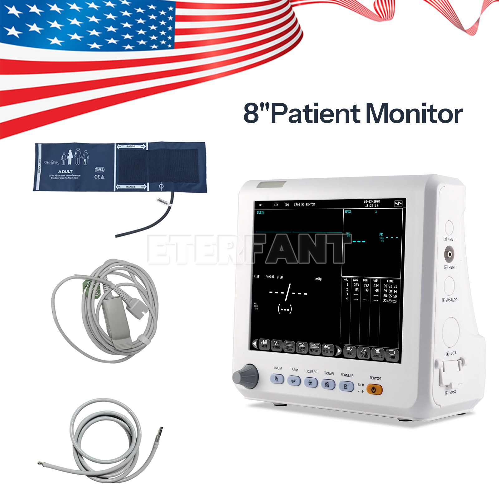 Patient Monitor ICU CCU Vital Sign for Hospital ECG/ NIBP/ RESP/ TEMP/ SPO2/ PR