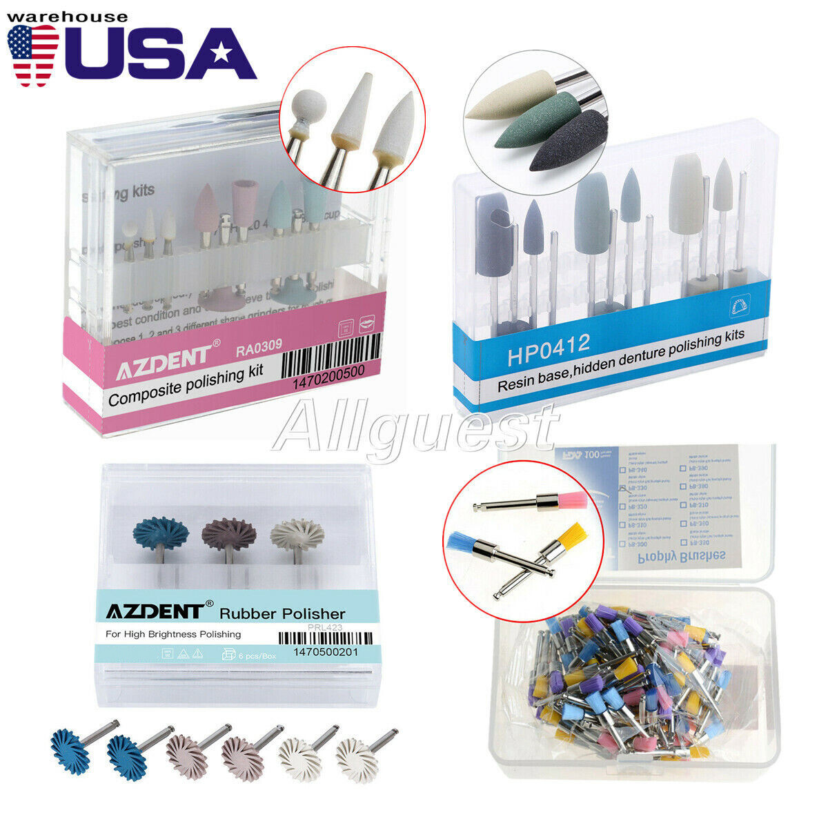 Dental Composite Polishing Kit Burs Polishers Brushes for Contra Angle Handpiece