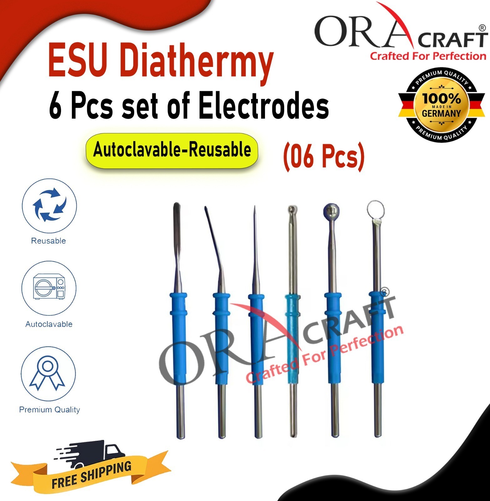 ESU Diathermy 6 Pcs set of Electrodes Autoclavable-Reusable (06 Pcs)