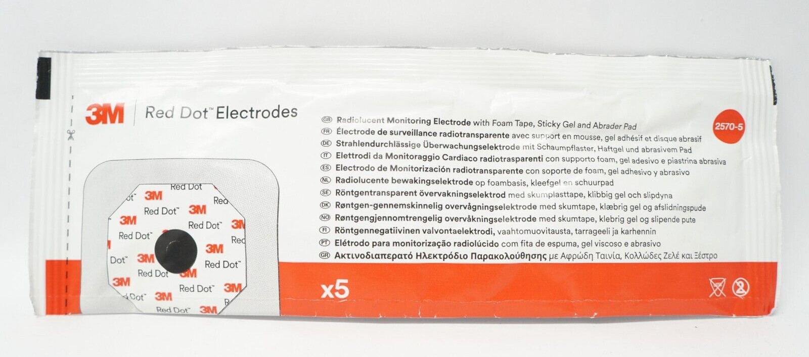 3M Red Dot Resting EKG Electrode 2570 5/Pack, 10 Packs. 50 Total