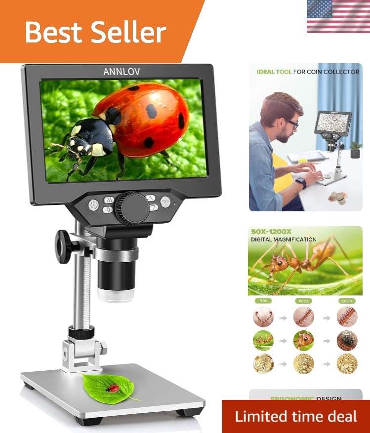 Precision 7″ LCD Digital Microscope with 1200X Magnification & 8 LED Lights