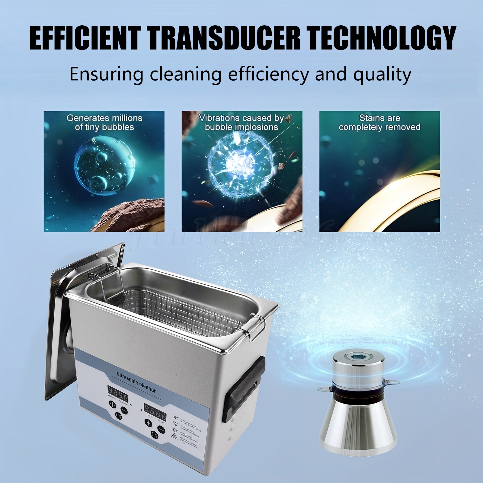 3.2L Ultrasonic Cleaner with Degas Gentle Modes 100W Heater Timer