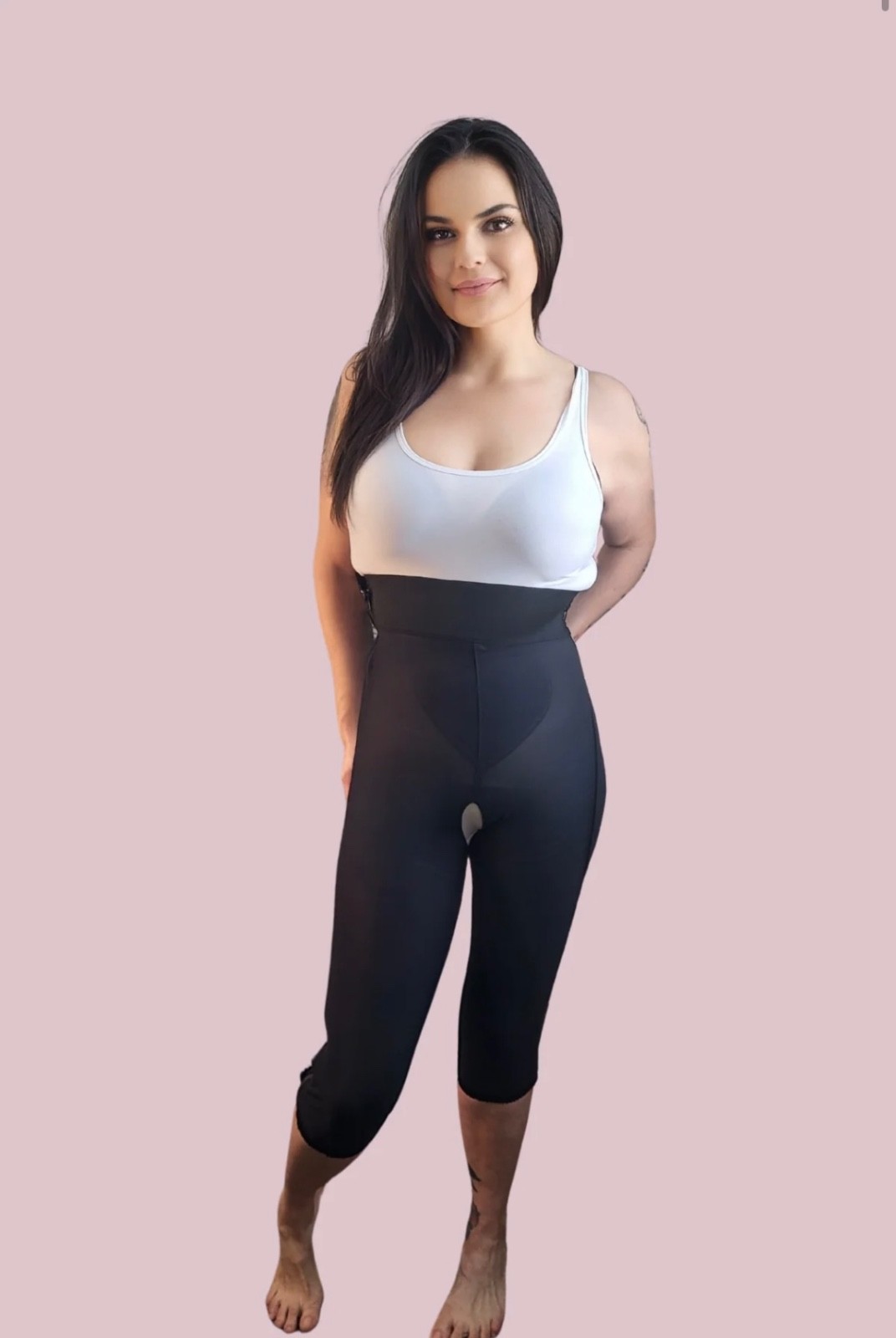 Compression Girdle High Waist Below Knee-Contact Closure with Zipper Black 2017