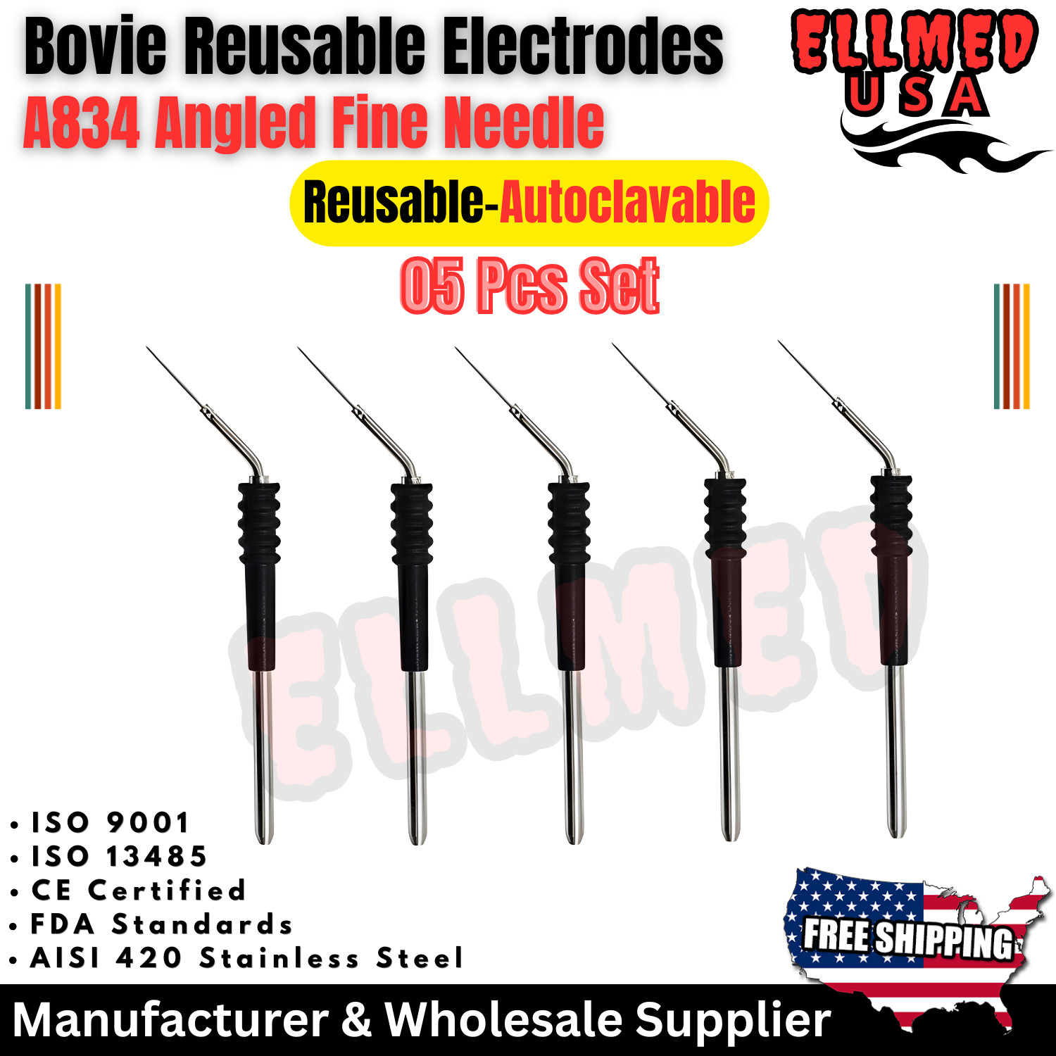 Bovie A834 Angled Fine Needle Electrode 5Pcs Reusable Surgical Tips for Cautery