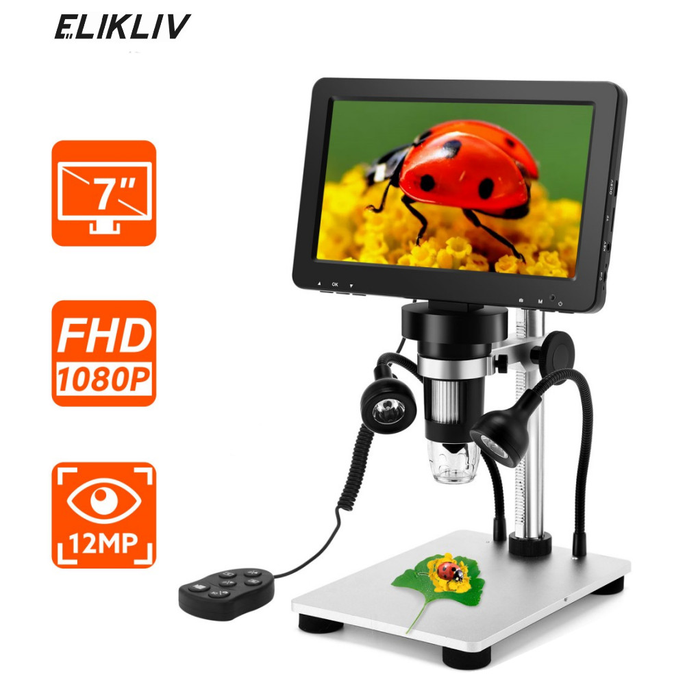 Elikliv Digital Microscope 7” Screen 1200X Coin Insect Stamp Magnifier Camera