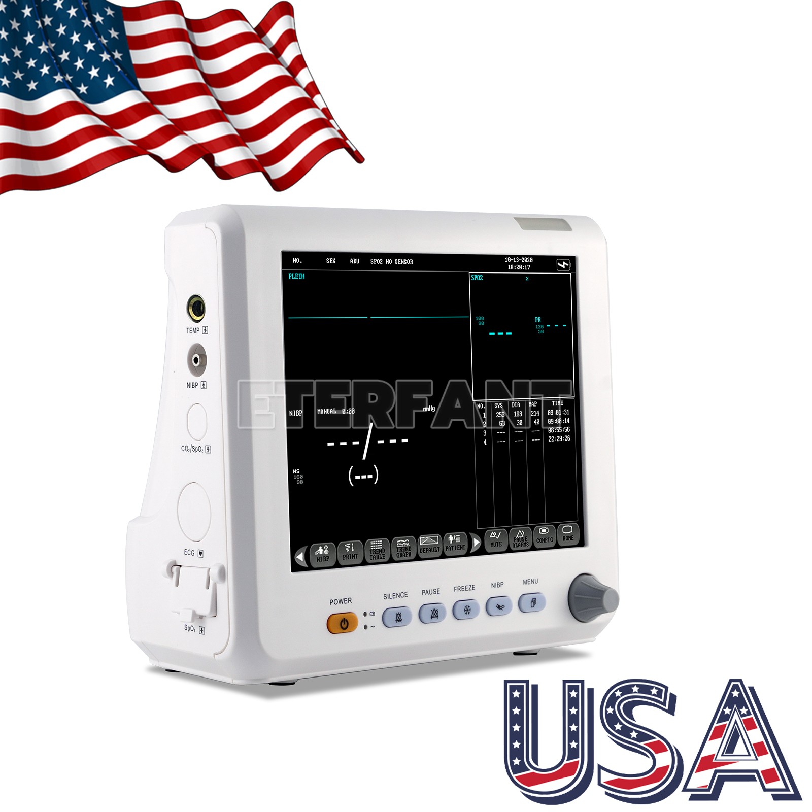 Patient Monitor ICU CCU Vital Sign for Hospital ECG/ NIBP/ RESP/ TEMP/ SPO2/ PR