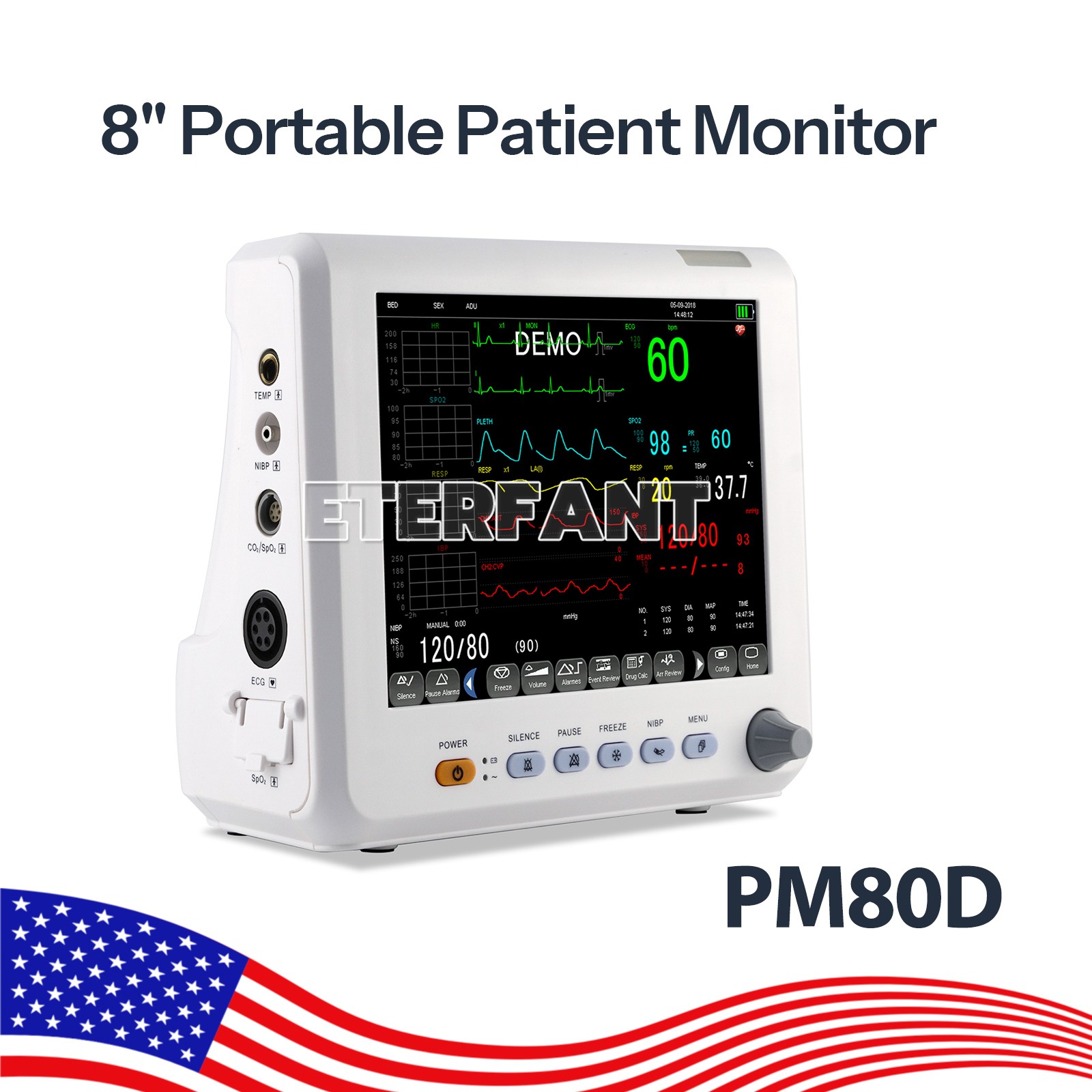 Patient Monitor ICU CCU Vital Sign for Hospital ECG/ NIBP/ RESP/ TEMP/ SPO2/ PR