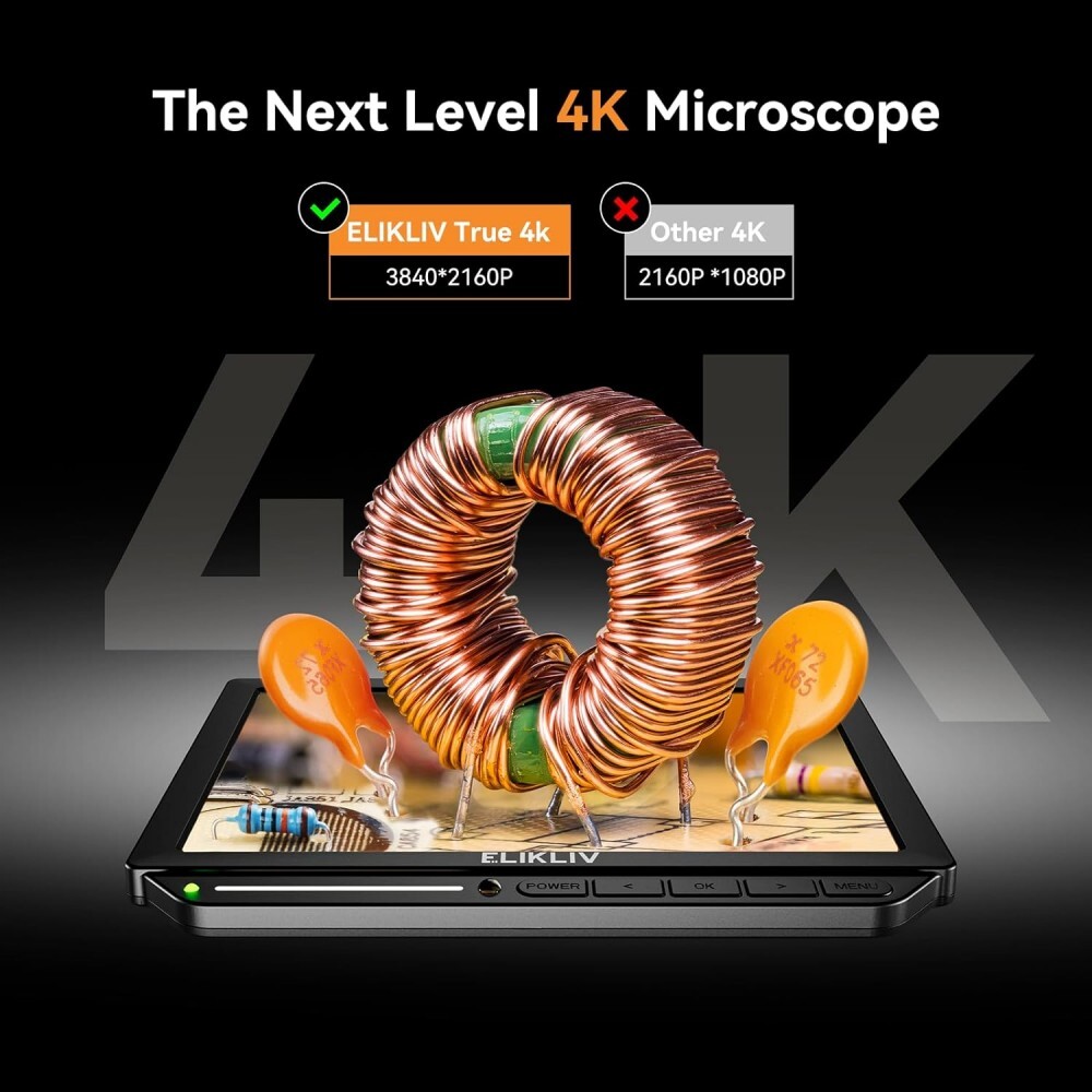 Elikliv 4K Soldering Digital Microscope 2000X Flexible Arm Stand 10.1″ 52MP
