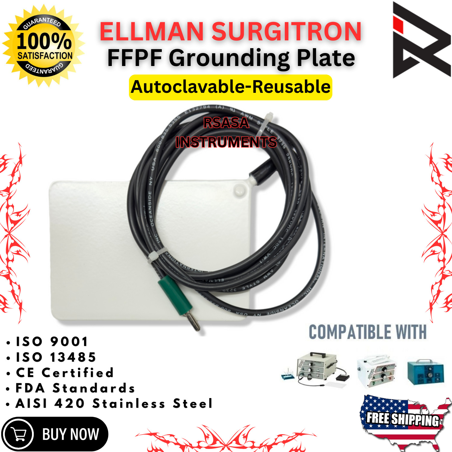 Ellman H4 FFPF Neutral Plate Electrosurgical OEM Grounding Plate Antenna New CE