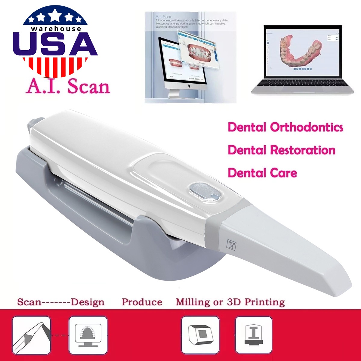 Dental 5Lights LED E-Generator High Speed Fiber Optic Handpiece 4Hole Shadowless