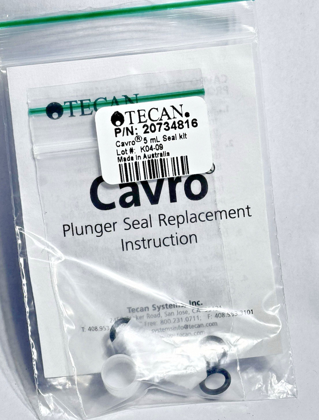 Tecan 734816 / 20734816 Cavro 5mL Plunger Seal Replacement Kit 4 Pack