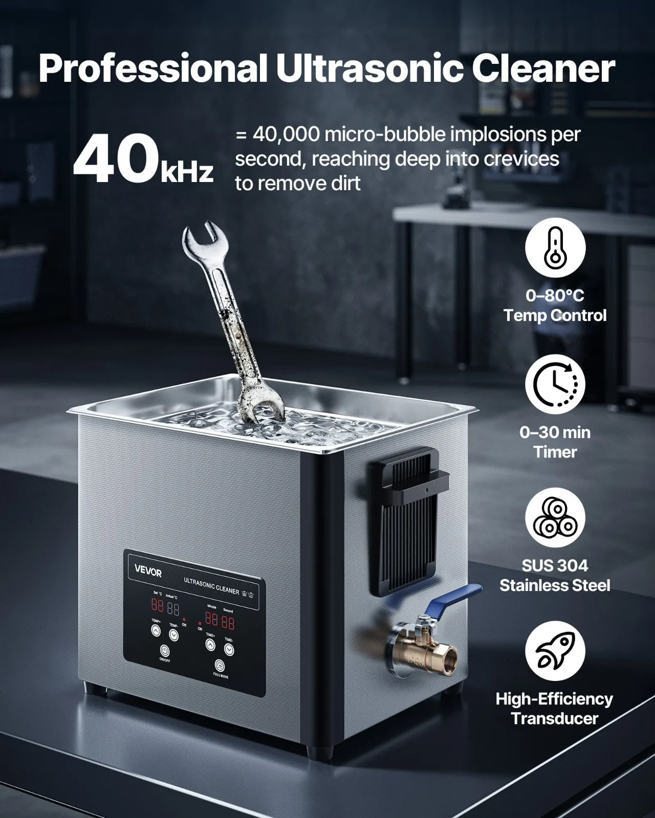 VEVOR 10L Ultrasonic Cleaner Machine with Cleaning Basket & Digital Display 180W
