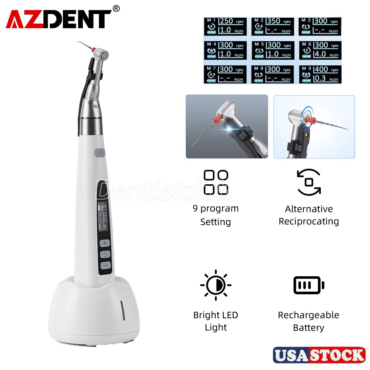 LED Dental Cordless 16:1 Endo Motor/Apex Locator Root Canal Finder/Rotary Files