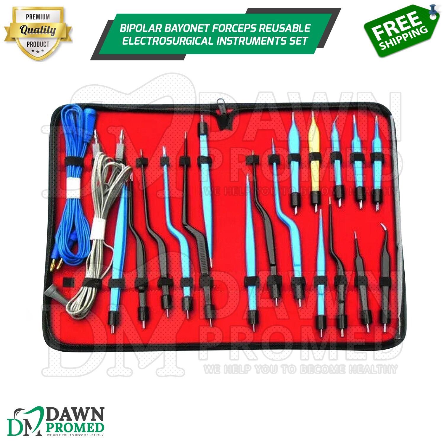 Bipolar Bayonet Forceps Reusable Electrosurgical Instrument Set Kit German Grade